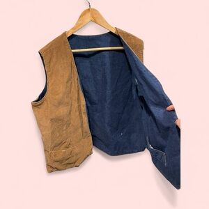 Vintage 70s-80s brown corduroy and denim reversible open front vest mens groovy